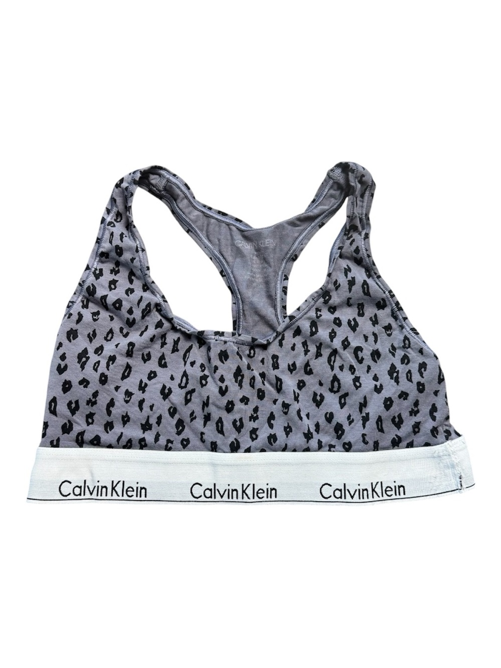 Calvin Klein Gray and Black Leopard-Print Racerback Bra Size M - Relaxed Fit